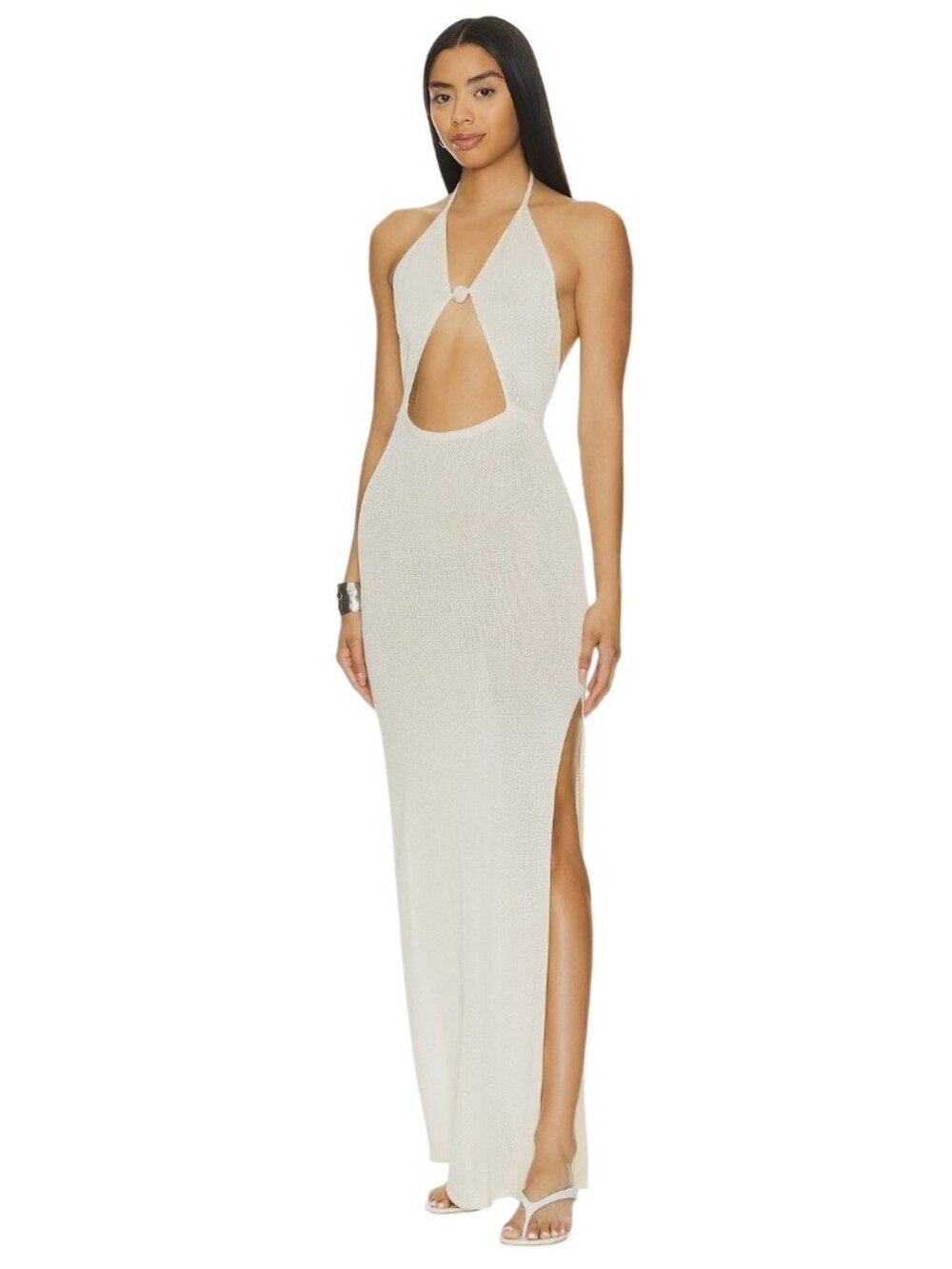 Flook The Label Zoelle Dress in Buttermilk Large New Womens Knit Maxi Cut out